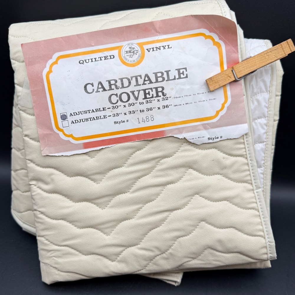 NOS Vintage BC Products Card Table Cover Quilted Vinyl Padded Cream Retro